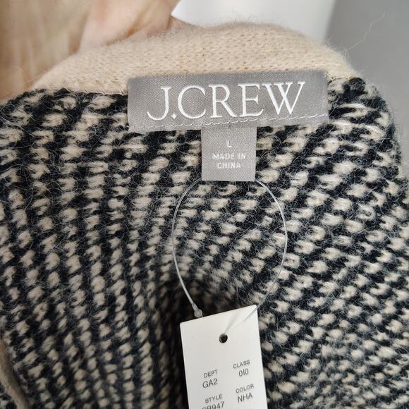 J.Crew Jacquard V-Neck Lady Jacket Cardigan Wool Blend Black/Cream Size Large - Picture 5 of 14